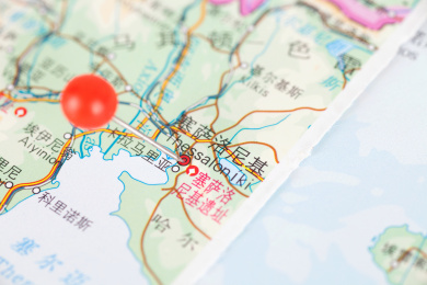 希腊城市塞萨洛尼基在地图上的位置标注