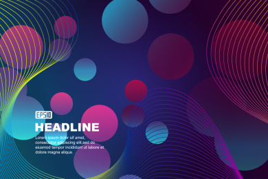 炫彩波浪线与圆点渐变流体构建抽象矢量背景