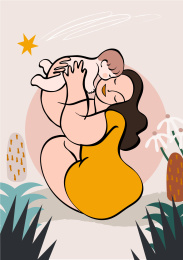 母亲节快乐妈妈抱着婴儿亲吻矢量插图