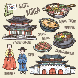 韩国传统文化象征手绘插图