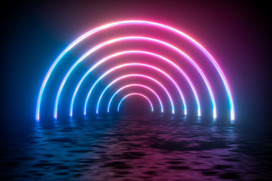 多彩魔幻发光线条背景，三维渲染