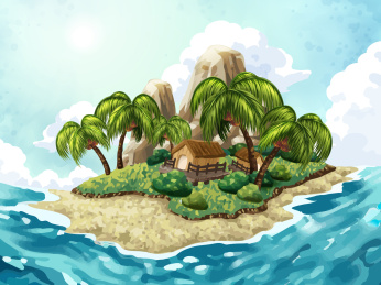 度假小岛阳光海滩横式矢量背景