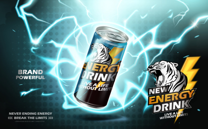 能量饮料广告与蓝色闪电特效