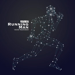 奔跑的人、发散粒子效果的运动员、人类运动、未来人类。