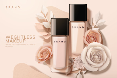 粉底液广告与纸玫瑰花素材