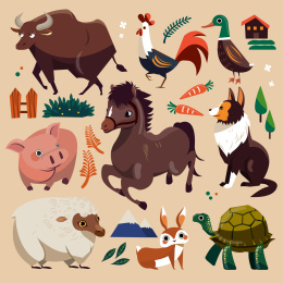 可爱农场动物插画图片素材