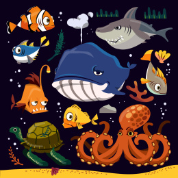可爱海洋动物插画图片素材
