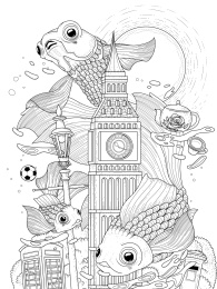 手绘英国锦鲤线画模板