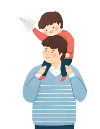 坐在爸爸肩膀上的小男孩