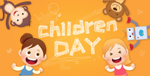 卡通儿童与动物欢聚