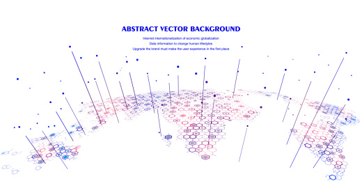 六边形网格组成的地球 代表了互联网、大数据和云计算