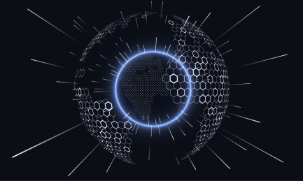 未来科技感的地球，代表高科技、大数据和物联网，点阵的球体和六边形网格地球