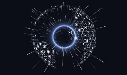 未来科技感的地球,代表高科技,大数据和物联网,点阵的球体和六边形