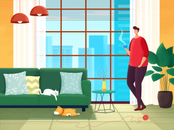 一个男人享受周末闲暇的下午时光