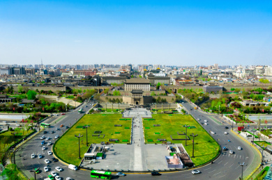 山西省大同市古城墙日落时段高视角航拍风光