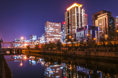 中国北京国贸cbd通惠河夜景风光