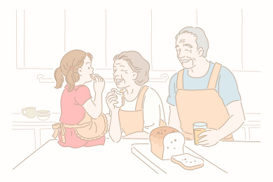 祖孙一起吃着面包插图