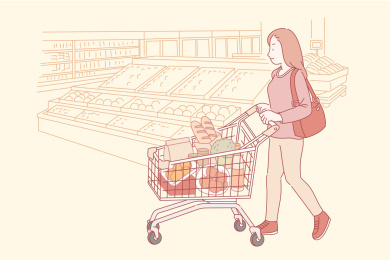 线条风格在超市中采购的女性