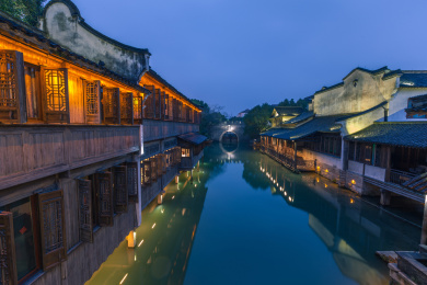 中国浙江乌镇夜景风光