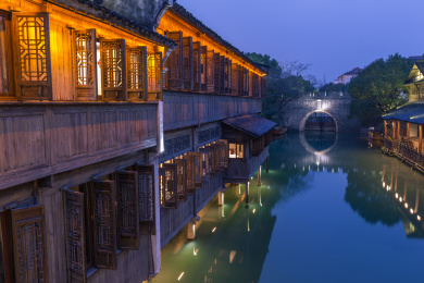 中国浙江乌镇夜景风光