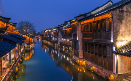 中国浙江乌镇夜景风光