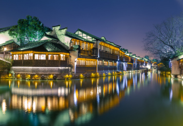 中国浙江乌镇夜景风光