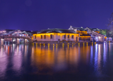 中国浙江乌镇夜景风光