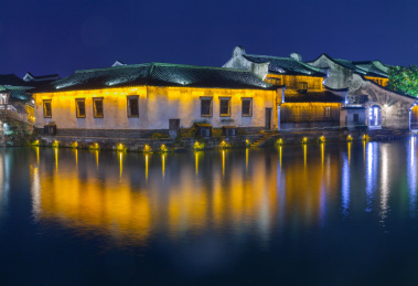 中国浙江乌镇夜景风光