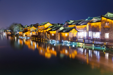 中国浙江乌镇夜景风光