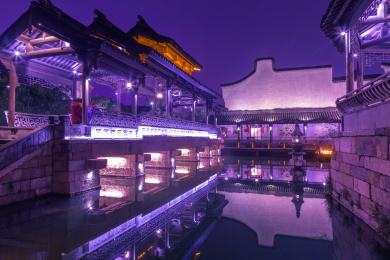 中国浙江乌镇夜景风光