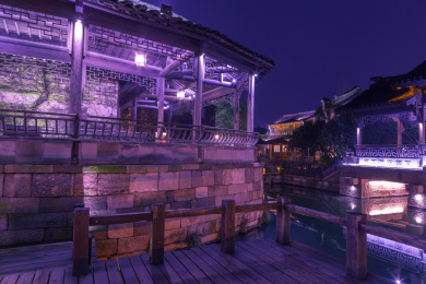 中国浙江乌镇夜景风光