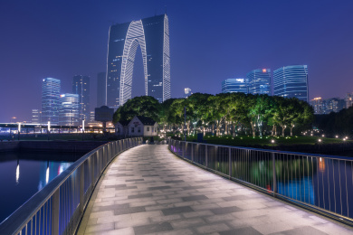 中国苏州工业园区夜景风光