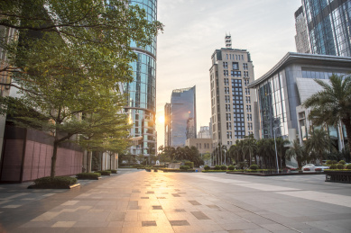 中国深圳城市晚霞风光