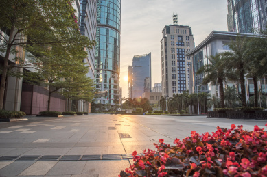 中国深圳城市晚霞风光