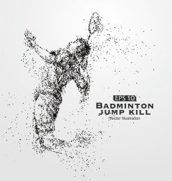 羽毛球运动员、运动员、粒子效果的运动员、矢量素描效果。