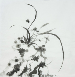 石头兰花中国水墨画