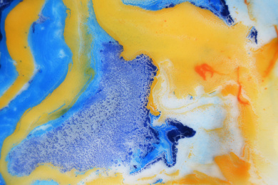 黄蓝抽象大理石纹水影画