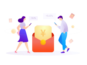 理财理财增值男女抢红包优惠券矢量扁平人物插画