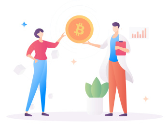 白色版本科技金融理财代币比特币CWV炒币潮流渐变人物矢量插画.eps