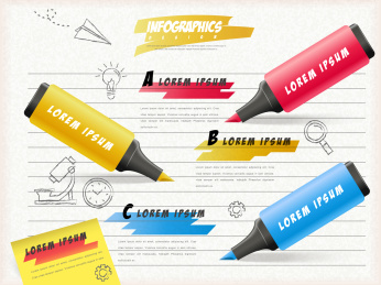 萤光笔与笔记纸信息图表