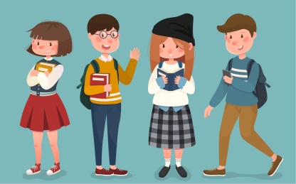 可爱学生角色平面插图