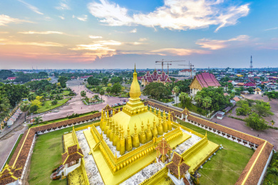 Pha That Luang, the Gold-covered Great Sacred Buddhist Stupa in the Centre of the City of Vientiane, Laos, Southeast Asia