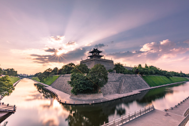 西安城墙角楼护城河城市风光名胜古迹