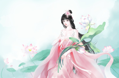 荷花丛中的粉衣花仙妹子
