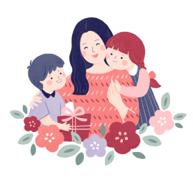 孩子送妈妈礼物插画
