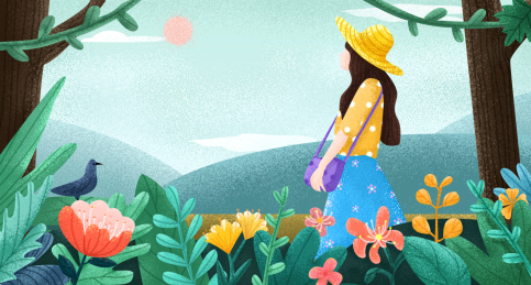 五一假期女孩去郊游度假