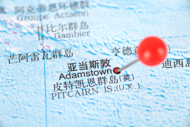 皮特凯恩群岛首府亚当斯敦在地图上的位置标注