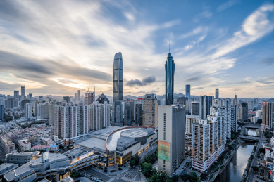 深圳罗湖万象城京基一百地王大厦日落景色
