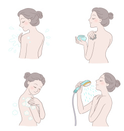 女子用沐浴盐清洁身体,步骤图图示