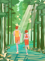 户外青年男女跑步背影矢量图